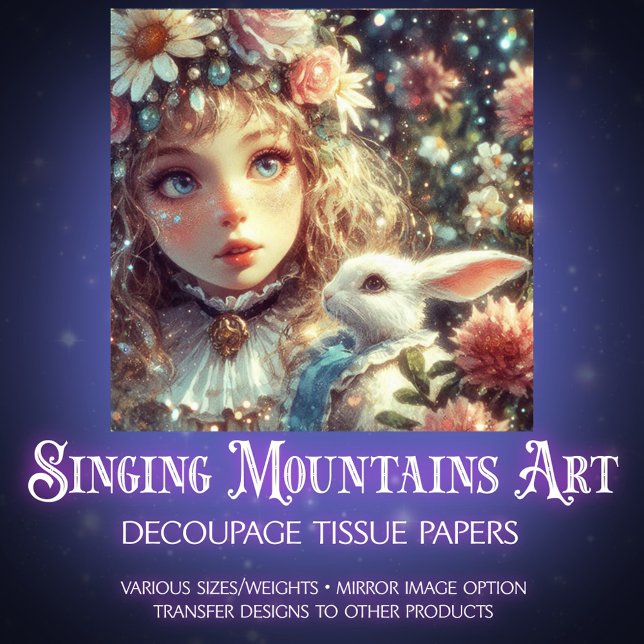 Papier Mousseline Fairytale Wonderland Alice and Rabbit Decoupage (Créateur téléchargé)
