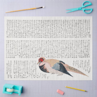 Papier Mousseline Faisan japonais calligraphie victorienne vintage
