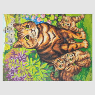 Papier Mousseline Famille de Chats dans un jardin, Louis Wain