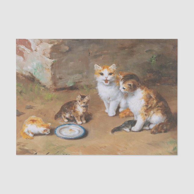 Papier Mousseline Famille de chats par Alfred-Arthur Brunel de Neuvi (Recto)