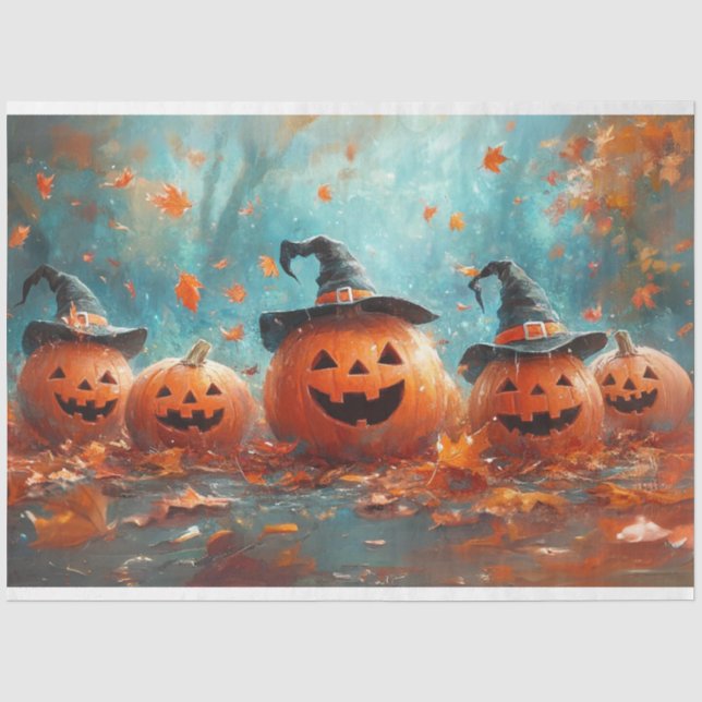 Papier Mousseline Famille Jack-o-Lantern, Citrouille fantaisiste de  (Recto)
