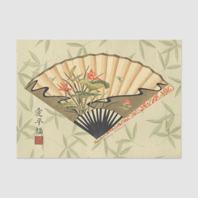 Papier Mousseline Fan de geisha avec le feuille et l'impression (Recto)