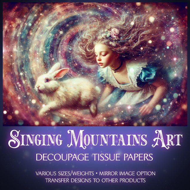 Papier Mousseline Fantasy Alice Spiralling Into Wonderland Decoupage (Créateur téléchargé)