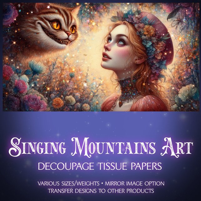 Papier Mousseline Fantasy Cheshire Cat and Alice Decoupage (Créateur téléchargé)