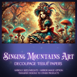 Papier Mousseline Fantasy Steampunk Alice On Mushroom Decoupage