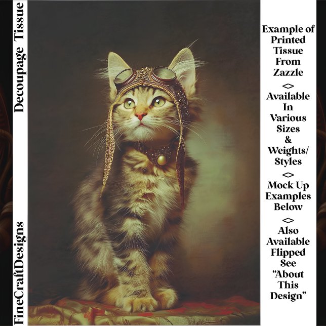 Papier Mousseline Fantasy Steampunk Aviator Kitten FB6L Decoupage (Créateur téléchargé)