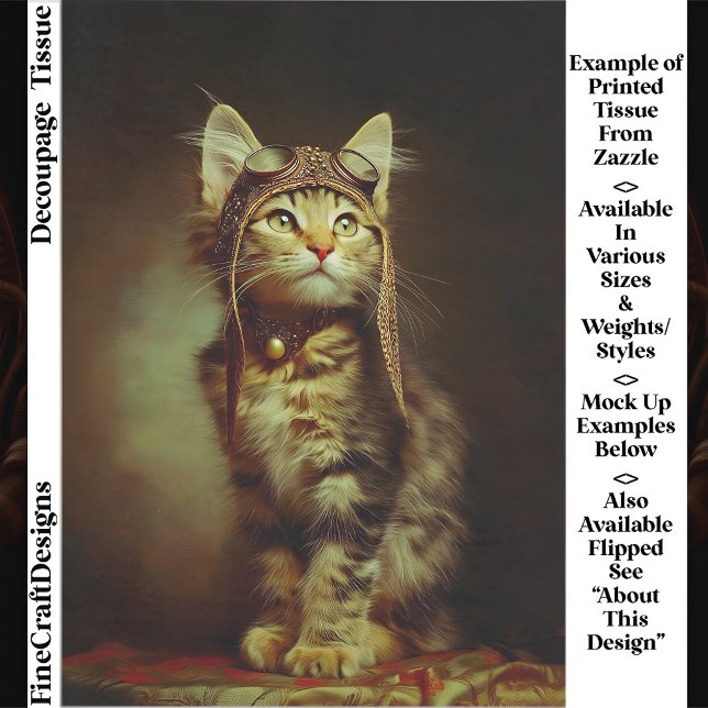 Papier Mousseline Fantasy Steampunk Aviator Kitten FB6R Decoupage (Créateur téléchargé)