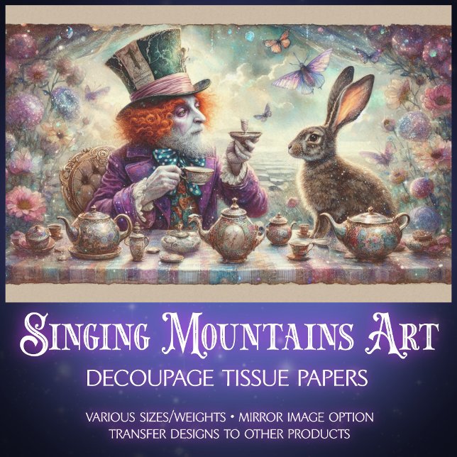 Papier Mousseline Fantasy Tea Party Wonderland Hatter Hare Decoupage (Créateur téléchargé)