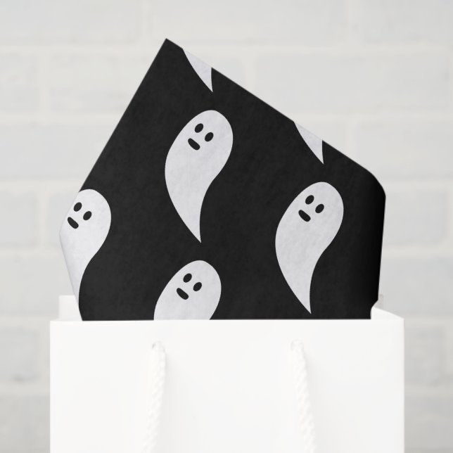 Papier Mousseline Fantôme Halloween noir blanc mignon motif (Sac cadeau)