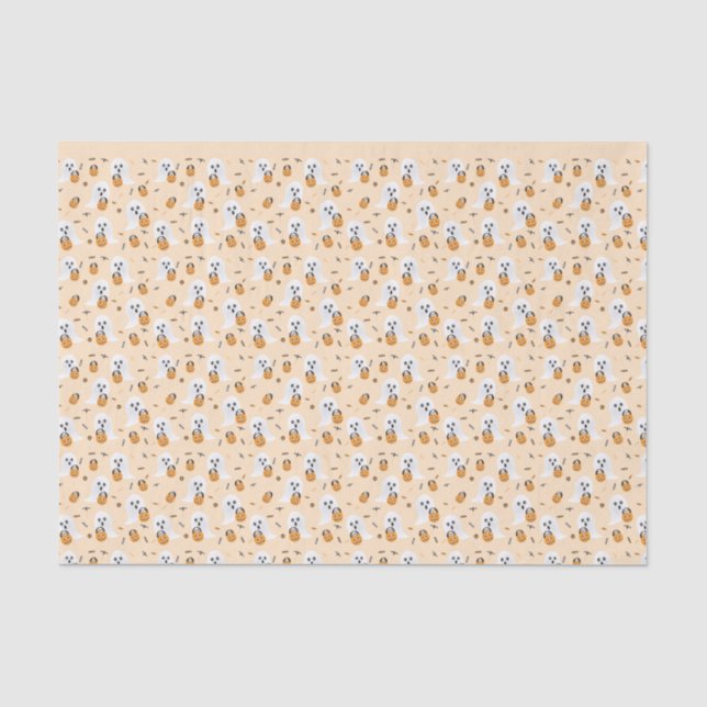 Papier Mousseline Fantômes Avec Un Tricot Citrouille Ou Traiter Un B (Recto)