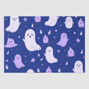 Papier Mousseline Fantômes blancs et violets Étoiles Bleu Halloween