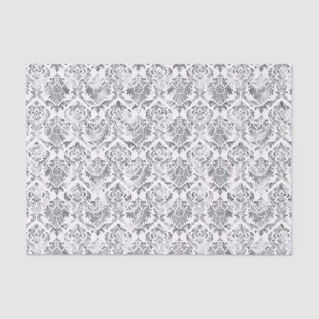 Papier Mousseline Faux Argent Floral Damques Arrière - plan blanc 2 (Recto)