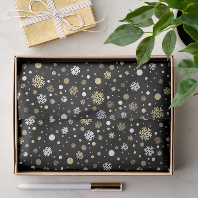 Papier Mousseline Faux Blanc Gold Snowflakes À petits pois Art sur l (Cadeau)