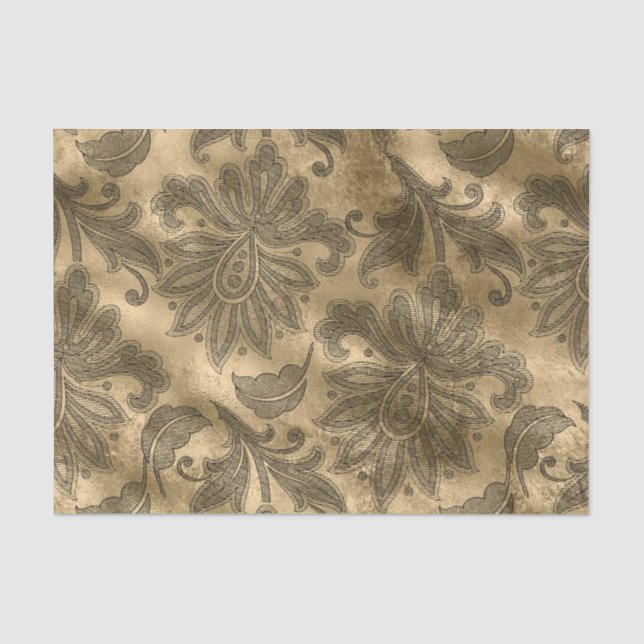 Papier Mousseline Faux Foil noir et or Damas (Recto)