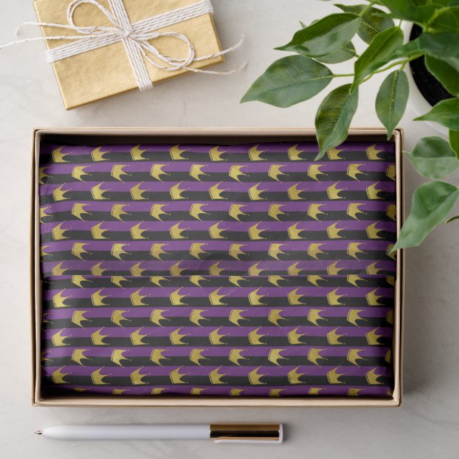 Papier Mousseline Faux Gold Crowes Purple Black Stripes Mardi Gras (Cadeau)