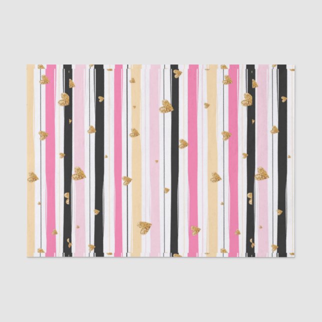 Papier Mousseline Faux Gold Hearts & Stripes Motif à main 2 (Recto)