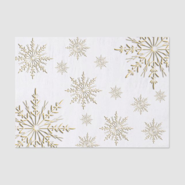 Papier Mousseline Faux Gold Snowflics sur blanc (Recto)