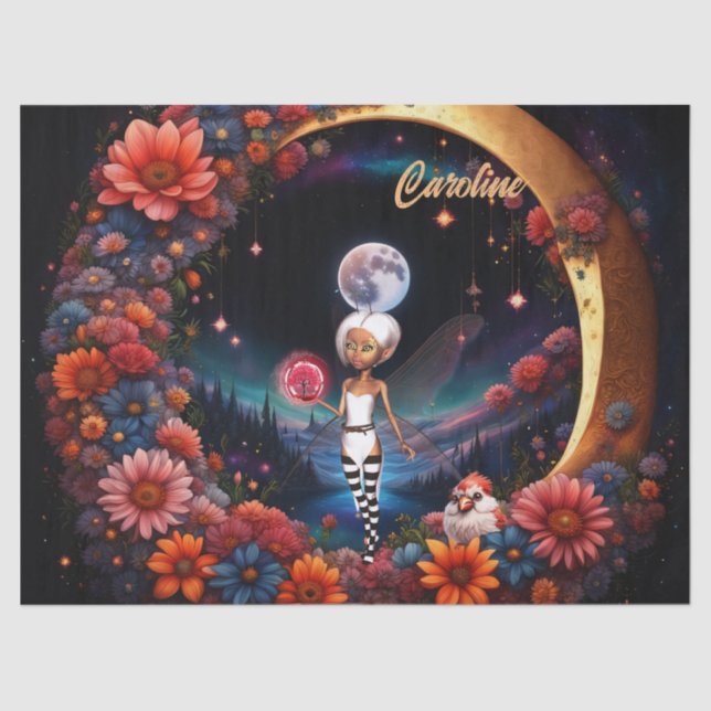 Papier Mousseline Fée mignonne au feu de lune. (Recto)