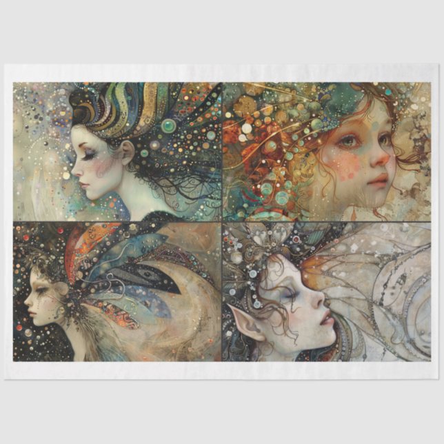 Papier Mousseline Fée Whimsical Visages Scrapbooking Média Mixte (Recto)