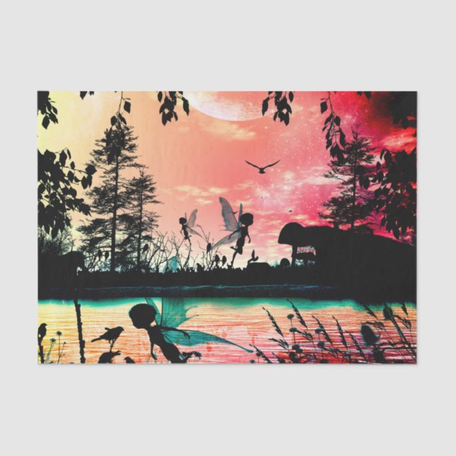 Papier Mousseline Fées et oiseaux mignons (Recto)