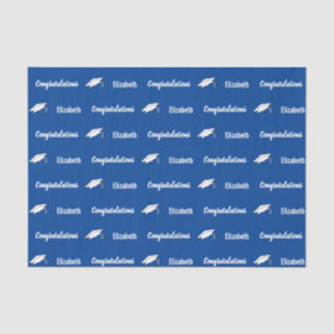 Papier Mousseline Félicitations Deep Blue White Graduate Name