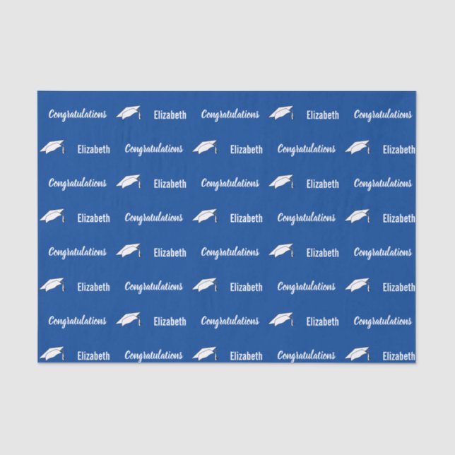 Papier Mousseline Félicitations Deep Blue White Graduate Name (Recto)