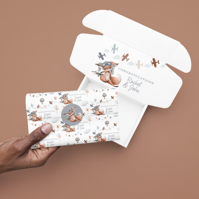 Papier Mousseline Félicitations Nouveau Bébé Renard Pilote Tissu Pap (Congratulate the new parents with this cute fox pilot tissue paper! Matching collection available!)