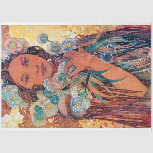 Papier Mousseline Femme amérindienne, Mucha (Recto)