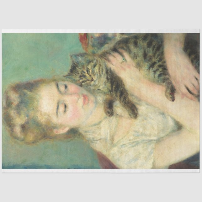Papier Mousseline Femme au chat par Auguste Renoir (Recto)