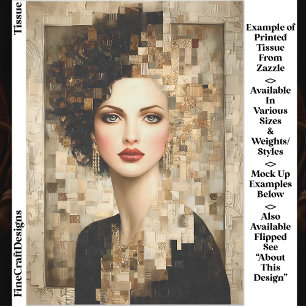 Papier Mousseline Femme aux Cheveux Bouclés, Portrait en Mosaïque EB