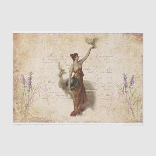 Papier Mousseline Femme aux oiseaux Vintage (Recto)