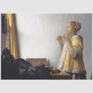 Papier Mousseline Femme avec collier de perles, Johannes Vermeer