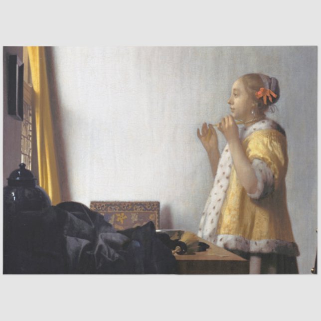 Papier Mousseline Femme avec collier de perles, Johannes Vermeer (Recto)