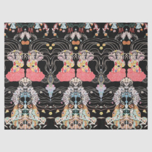 Papier Mousseline FEMME, CENTAUR FLORAL Rouge Noir Blanc Motif Klimt