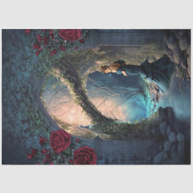 Papier Mousseline Femme dans les bois Imaginaire Portrait Art (Recto)