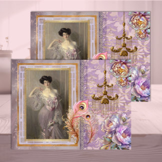 Papier Mousseline Femme de la Belle Époque en découpage rose lilas d
