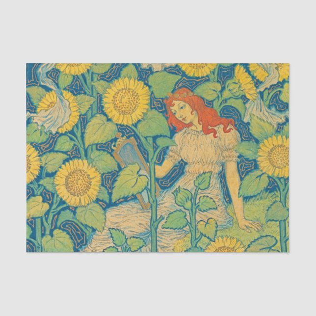 Papier Mousseline Femme-fille de fleurs dans le jardin de tournesol (Recto)