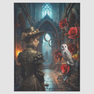Papier Mousseline Femme gothique victorienne de fantaisie & Hibou bl
