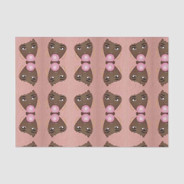 Papier Mousseline Femme noire, Afro rose, Bubblegum rose (Recto)