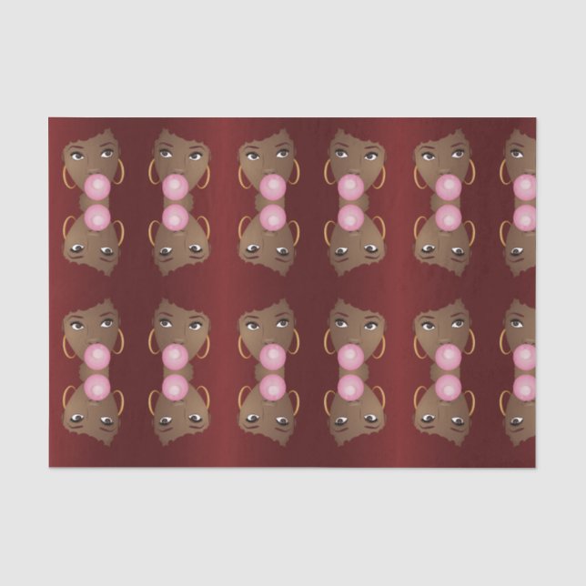 Papier Mousseline Femme noire, Afro rouge, Bubblegum rose (Recto)