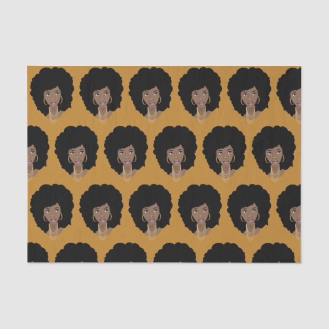 Papier Mousseline Femme noire, Cheveux naturels, Jaune de moutarde (Recto)