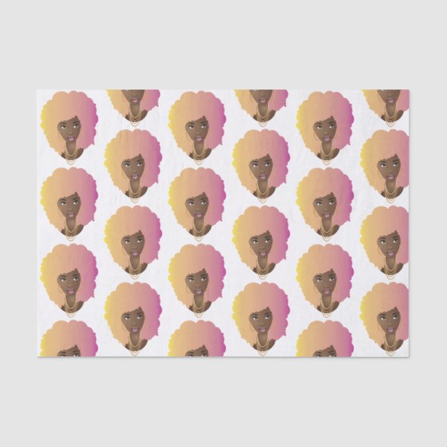 Papier Mousseline Femme noire, couleur orange et rose Afro (Recto)