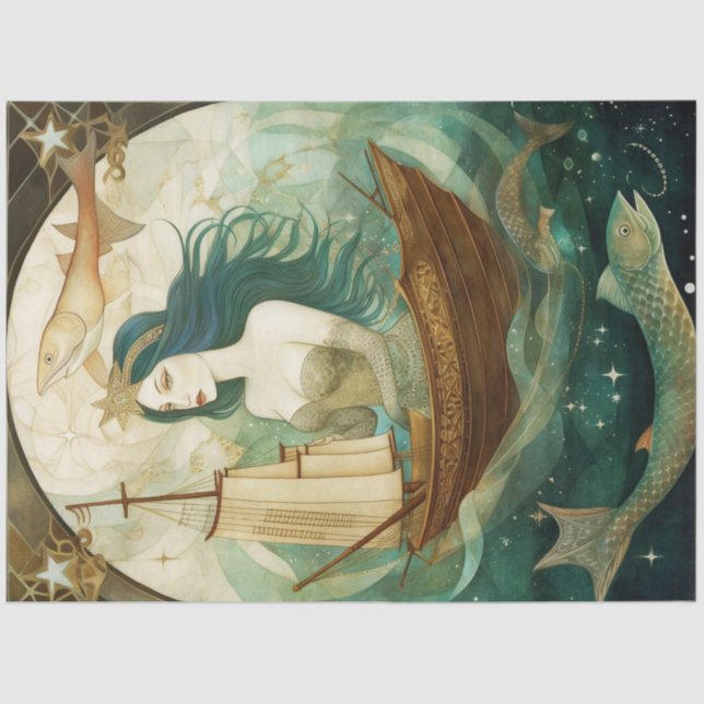 Papier Mousseline Femme Primitive Russe Avec Découpage De Poisson (Recto)