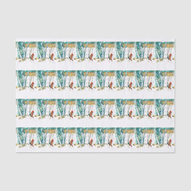 Papier Mousseline Femme qui met sur son skis (Recto)