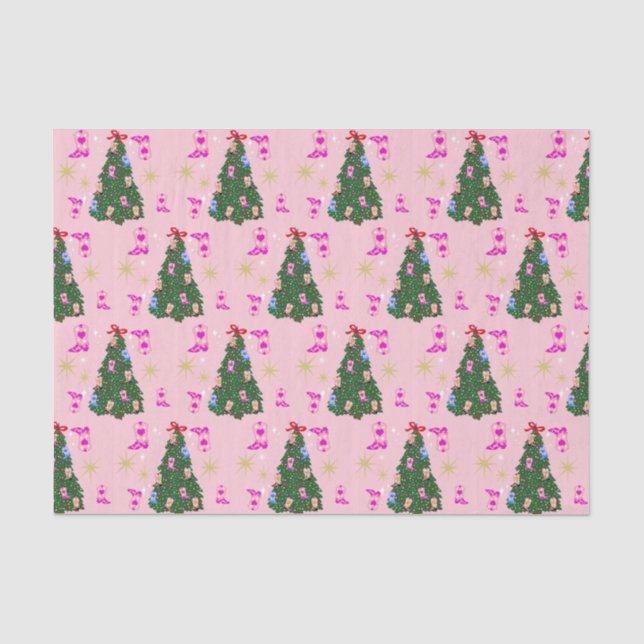 Papier Mousseline Femme rose moderne Botte occidentale Arbre de Noël (Recto)
