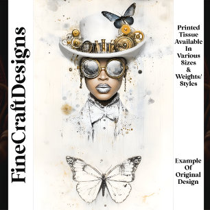 Papier Mousseline Femme Steampunk en Blanc & Papillon Q3 Découpage