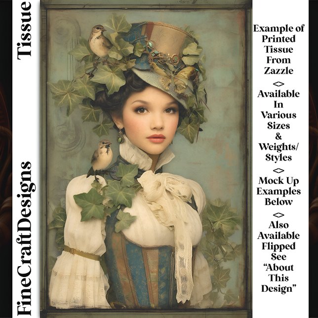 Papier Mousseline Femme Steampunk En Casquette, Ivy & Oiseaux DK3L D (Créateur téléchargé)