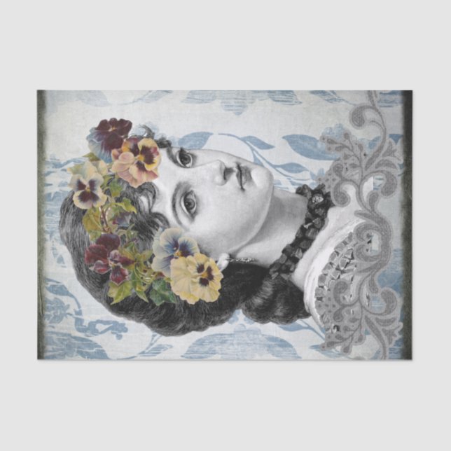 Papier Mousseline Femme victorienne avec lunettes dans ses cheveux (Recto)