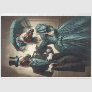 Papier Mousseline Femme victorienne Cheval Head Découpage Turquoise