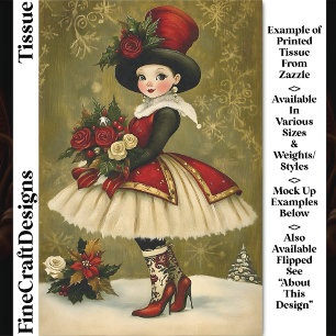 Papier Mousseline Femme Victorienne Vintage, Découpage Chapeau Melon